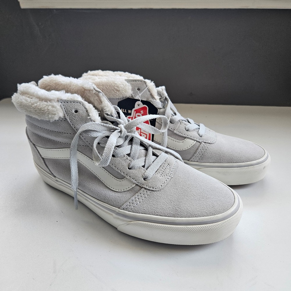 Vans Ward Sneakers Womens 7 Suede Faux Fur Lined Grey White Streetwear